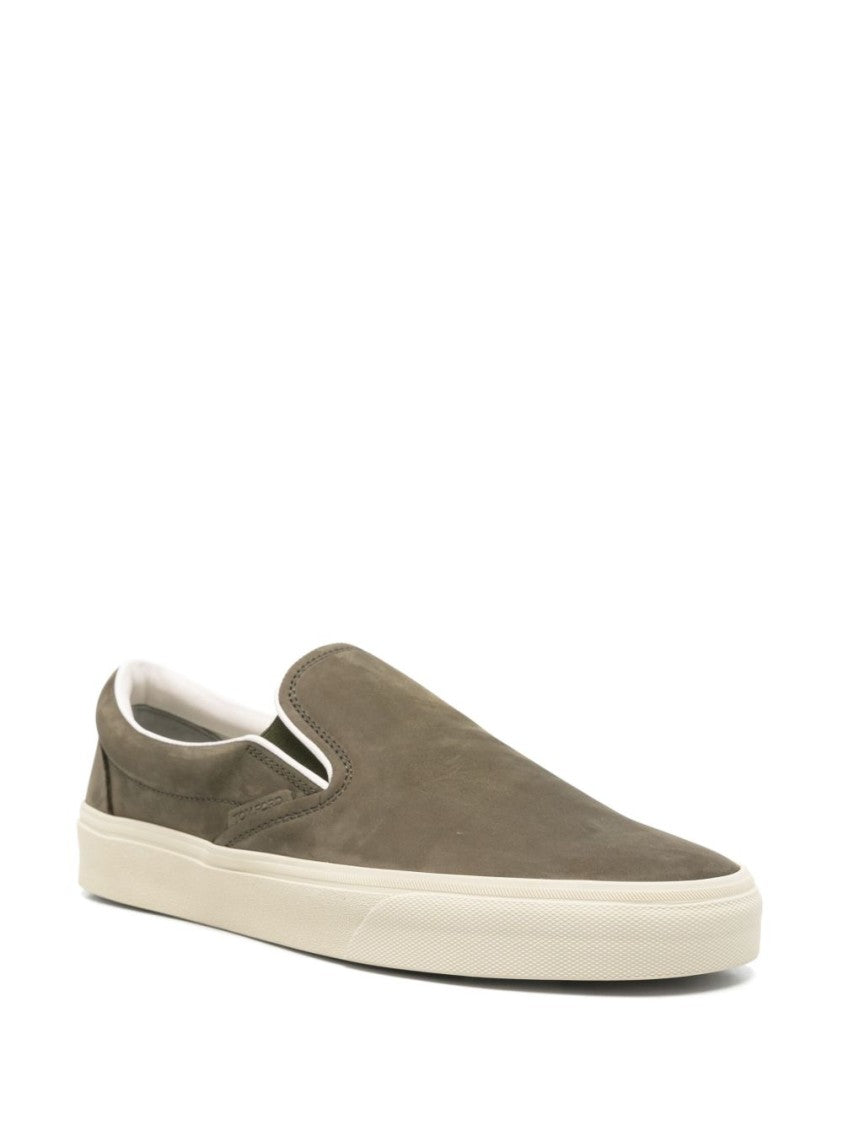 Tom Ford Olive Calf Suede Slip-On Sneakers