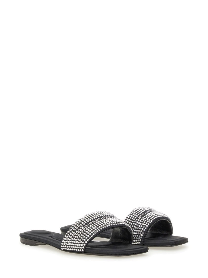 Alexander Wang Wide-Strap Satin Sandals With Crystal Accents