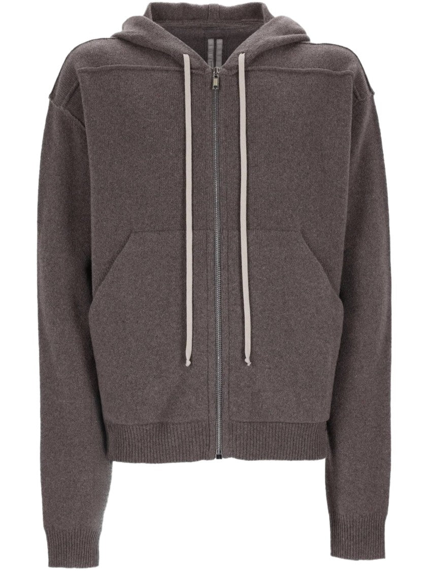 Rick Owens Plush Cashmere Drawstring Zip-Up Hoodie