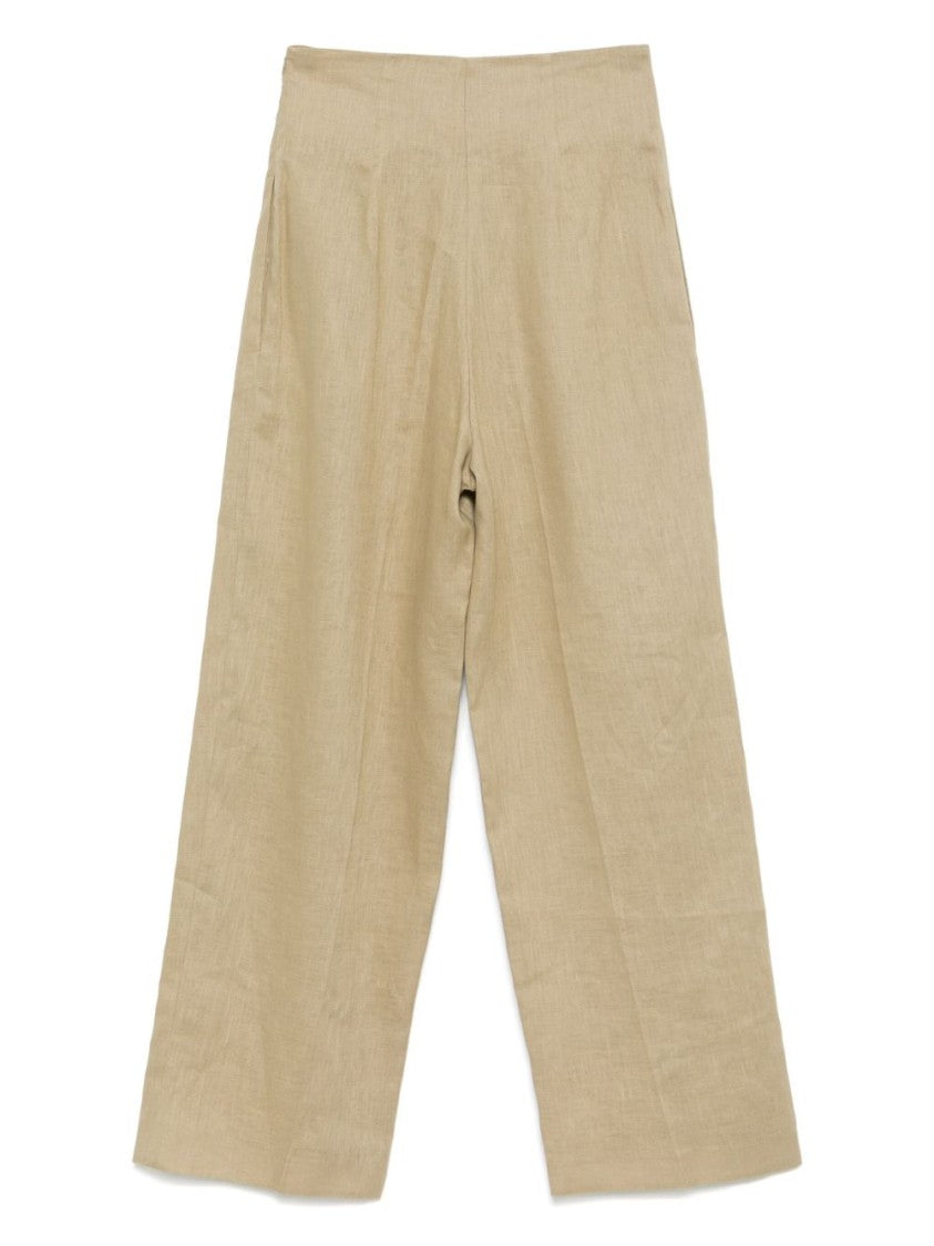 Semi Couture Wide-Leg Beige Pants With Pleated Front