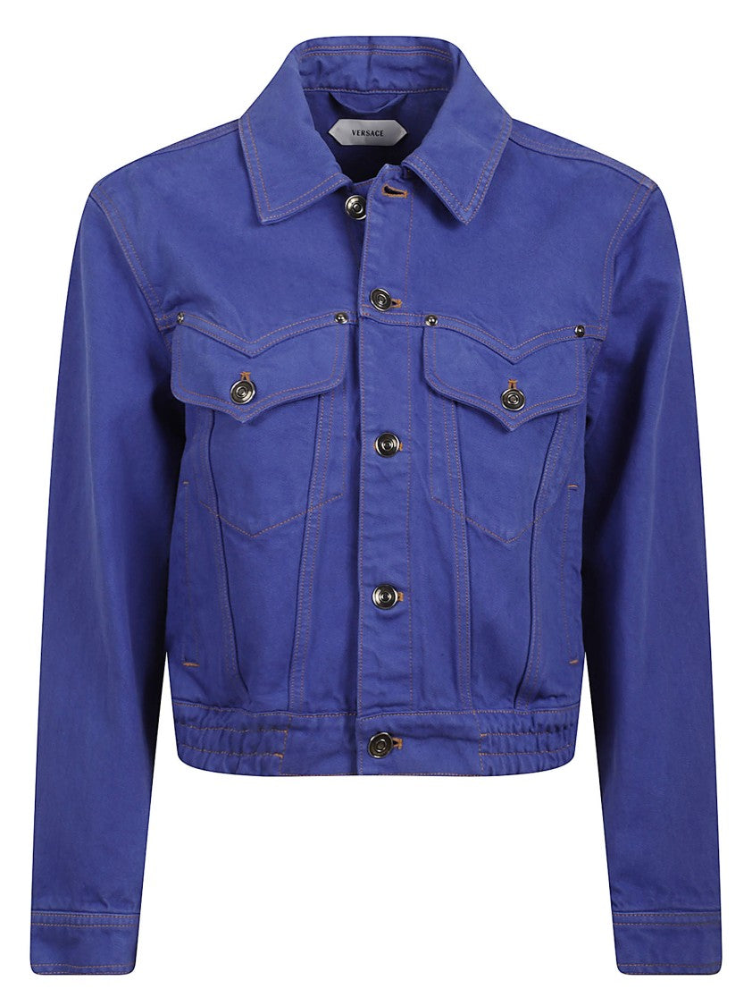 Versace Cropped Structured Jacket With Classic Collar And Flap Pockets