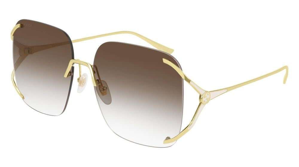 Gucci Gold-Toned Rimless Sunglasses With Gradient Brown Lenses