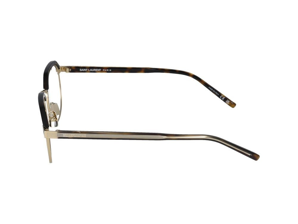 Saint Laurent Havana Geometric Metal Eyeglasses