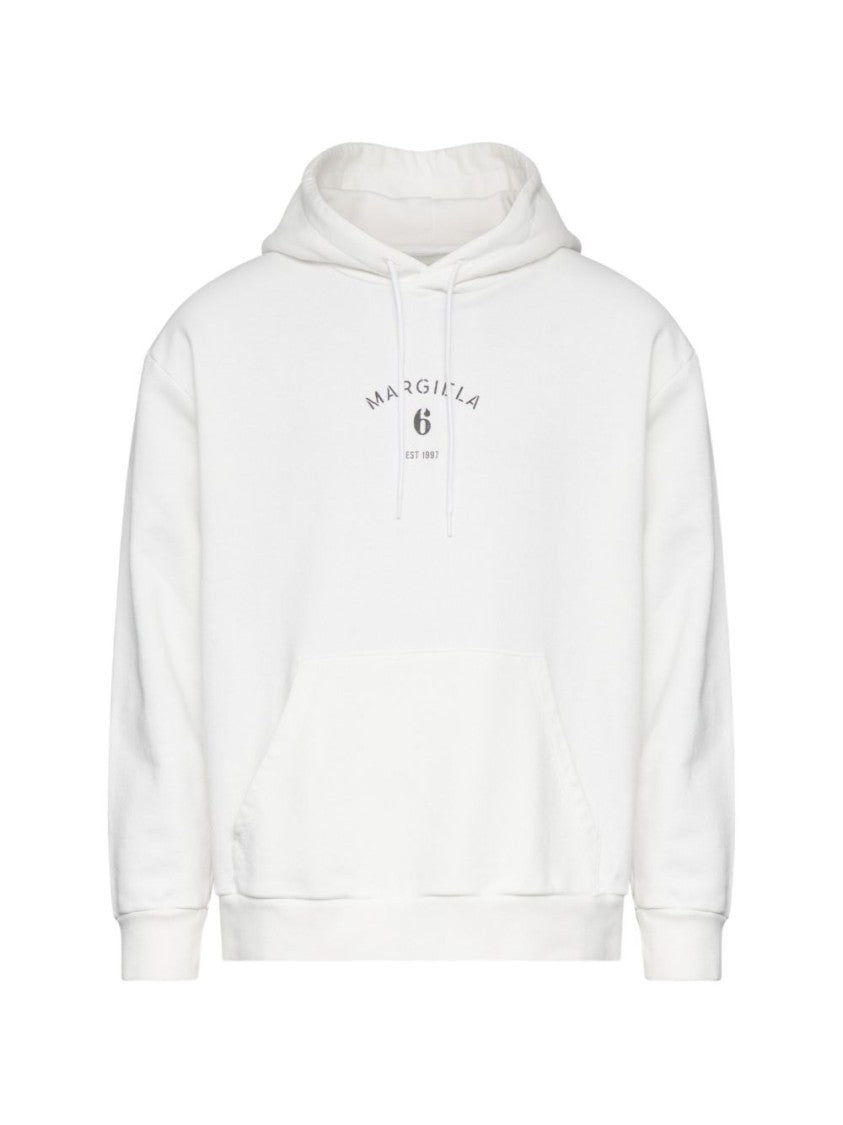 Mm6 By Maison Margiela White Cotton Front Pouch Hoodie