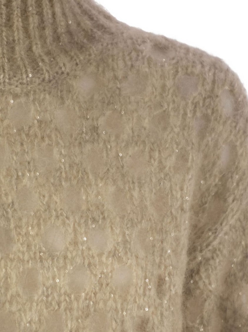 Brunello Cucinelli Cropped Turtleneck Sweater With Textured Pattern