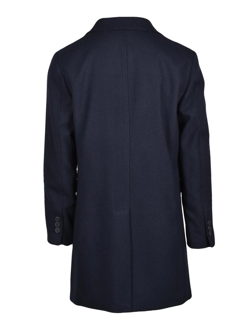Hamaki-Ho Tailored Blue Coat With Notched Lapel And Flap Pockets