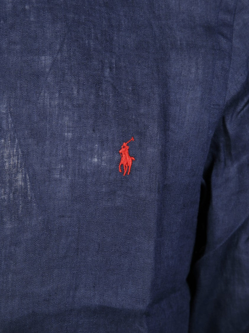 Polo Ralph Lauren Solid Blue Shirt With Mandarin Collar