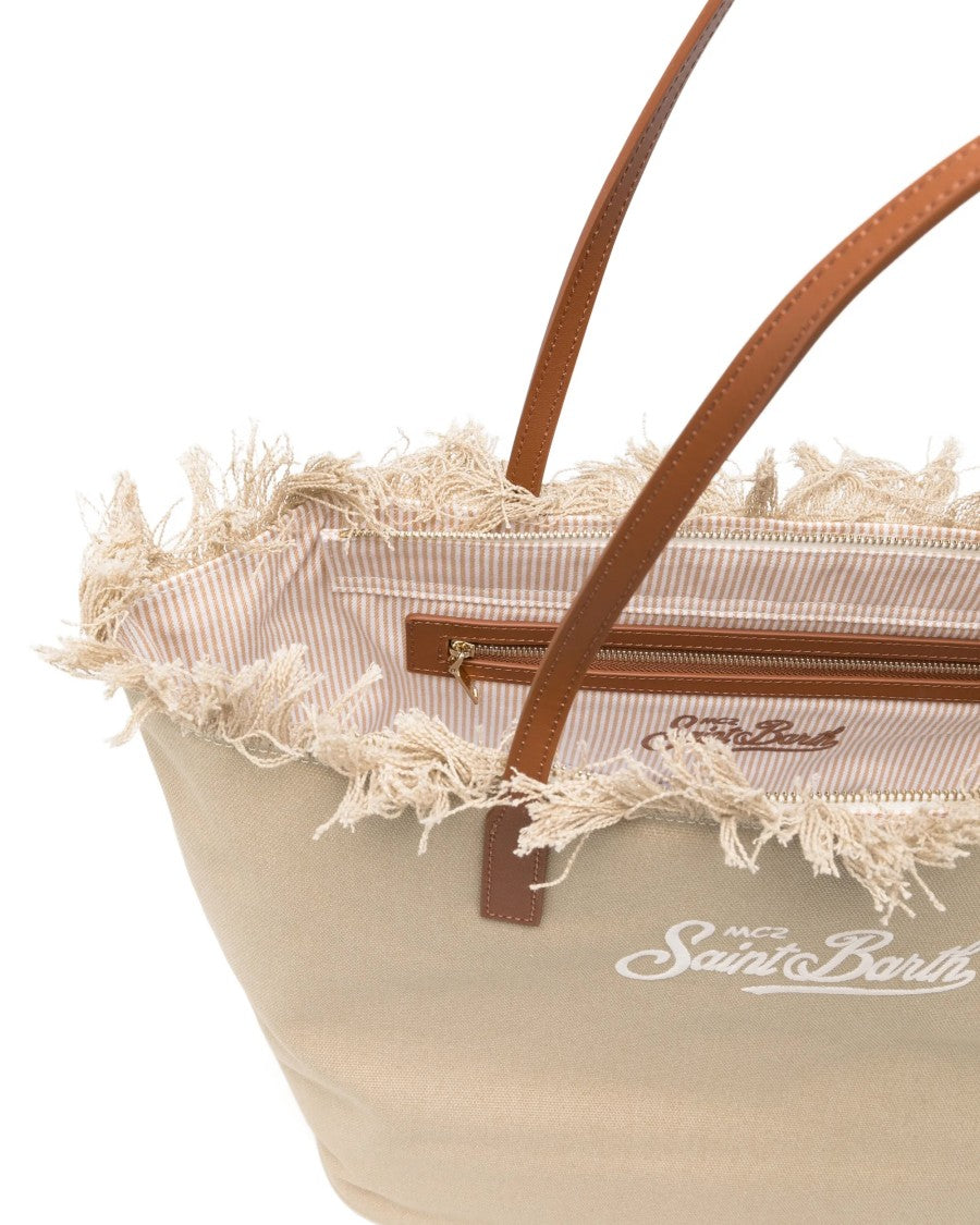 Mc2 Saint Barth Mid Fringe Canvas Tote Bag With Logo Detail
