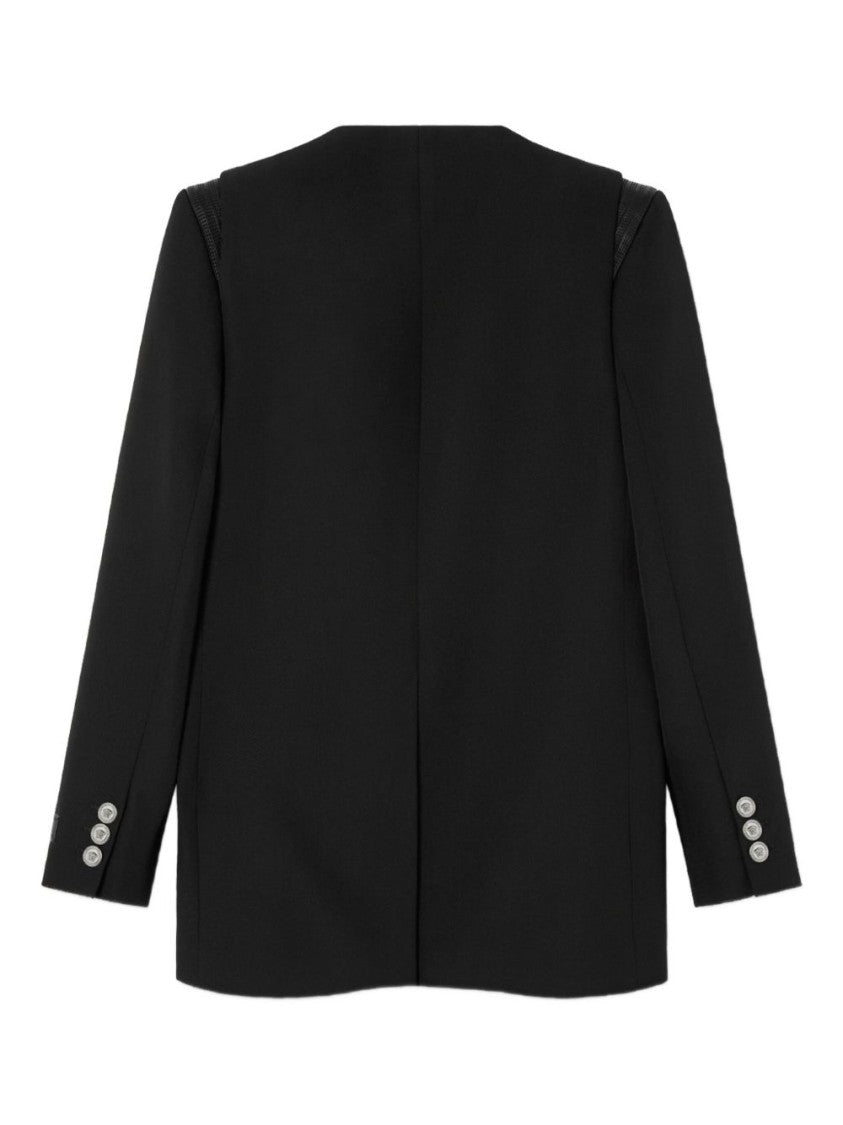 Versace Single-Breasted Blazer With Quilted Leather Accents
