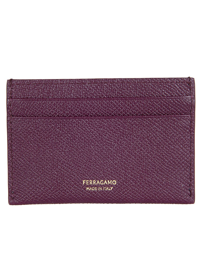 Ferragamo Textured Calf Leather Cardholder With Gold-Toned Gancini Emblem