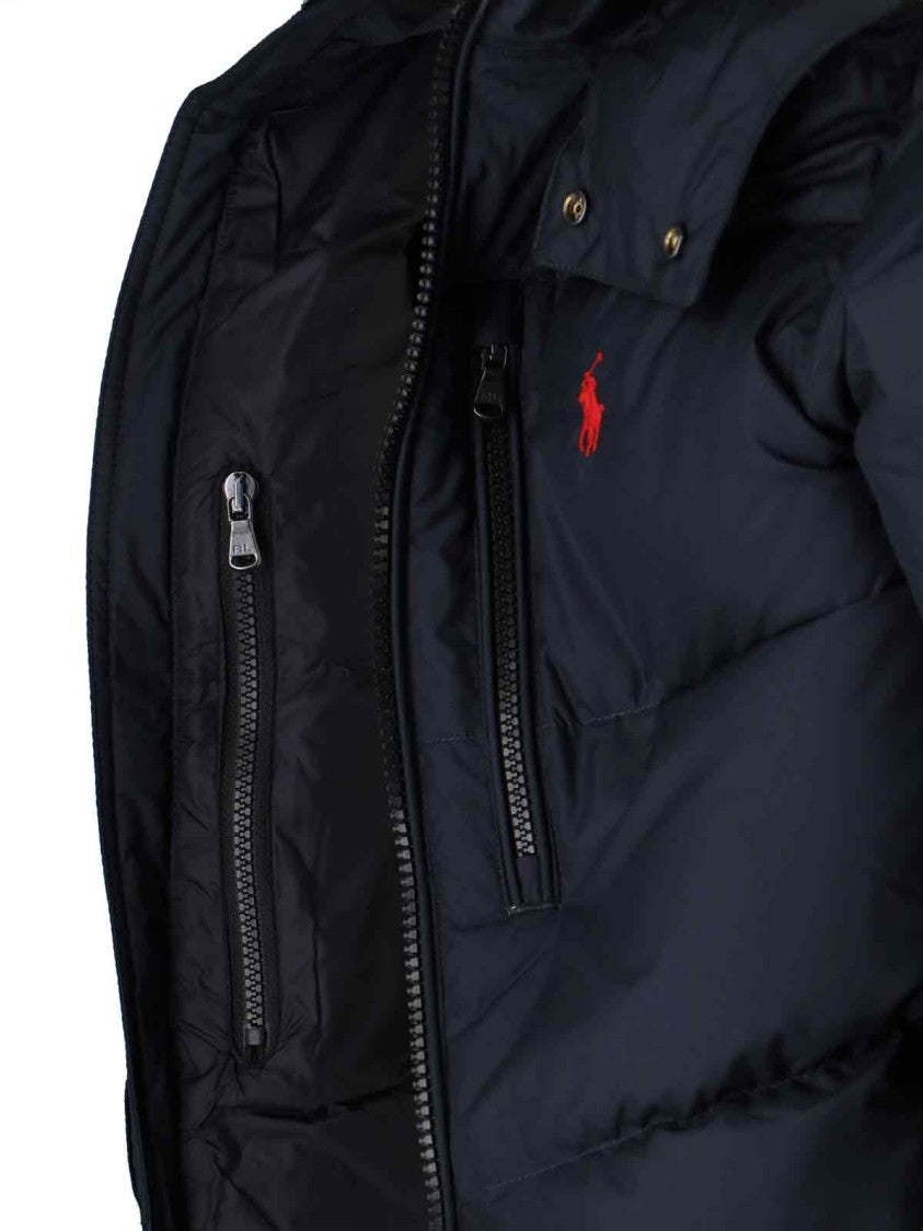Polo Ralph Lauren Padded Quilted Jacket With Detachable Hood And Zippered Pockets
