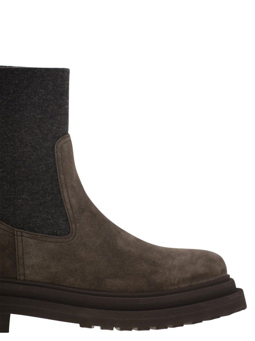 Brunello Cucinelli Suede Boot With Knitted Insert