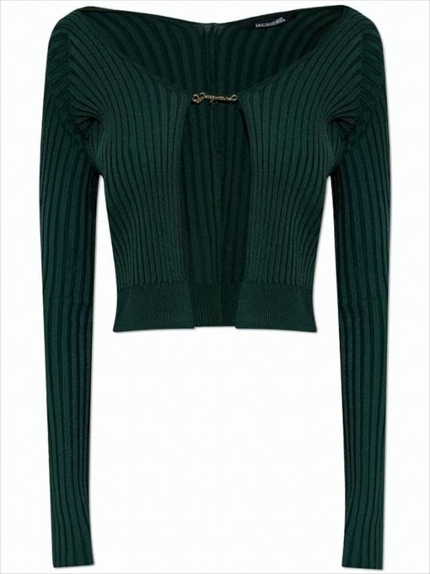 Jacquemus Ribbed Cropped Cardigan With Gold-Tone Clasp Closure