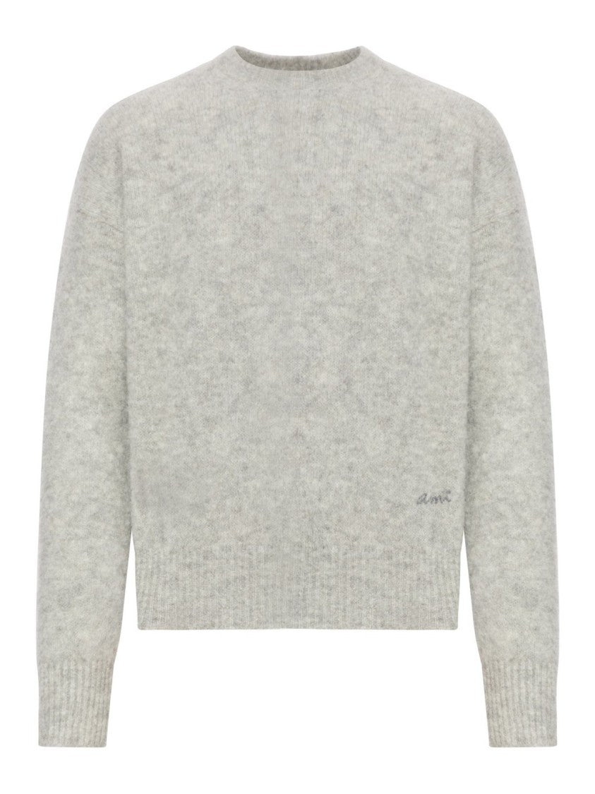 Ami Paris Textured Knit Sweater With Classic Crew Neckline