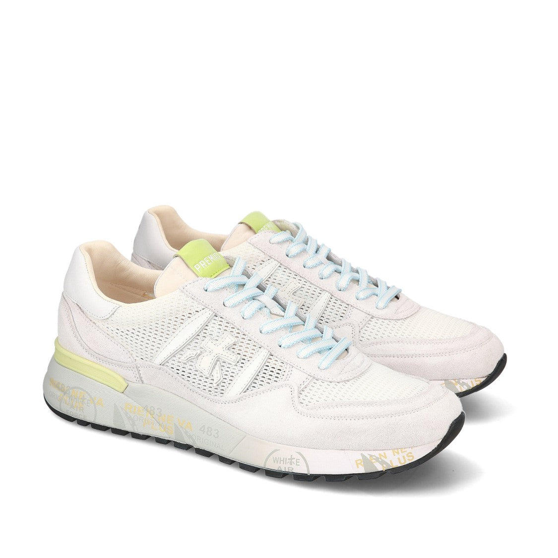Premiata Landeck Sneakers In White Suede And Fabric