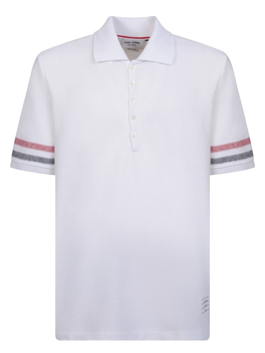 Thom Browne White Polo Shirt With Striped Sleeves