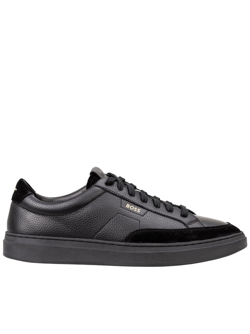 Hugo Boss Black Textured Leather Suede Sneakers
