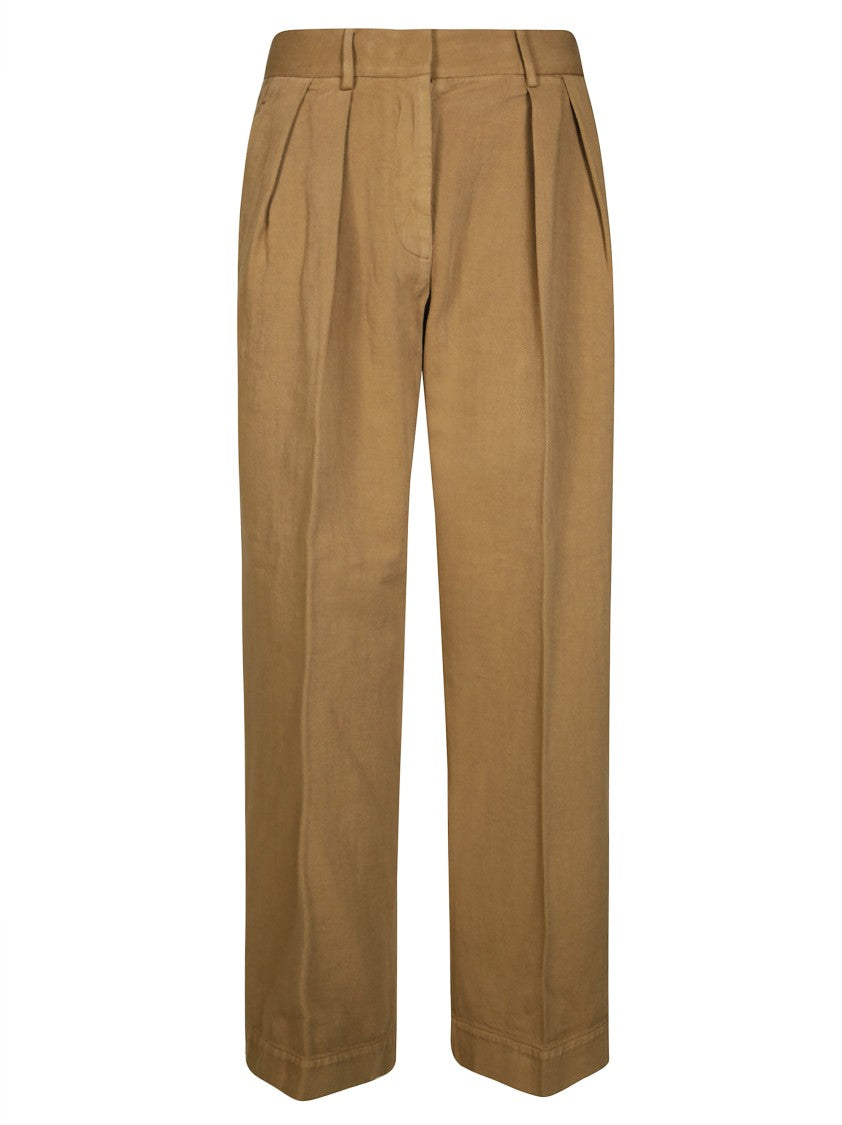 Forte Forte Fluid Beige Trousers With Front Pleats And Straight Leg Cut