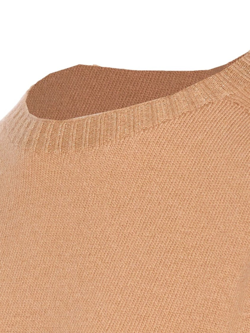 Twin-Set Beige Crew Neck Sweater In Soft Wool-Cashmere Blend