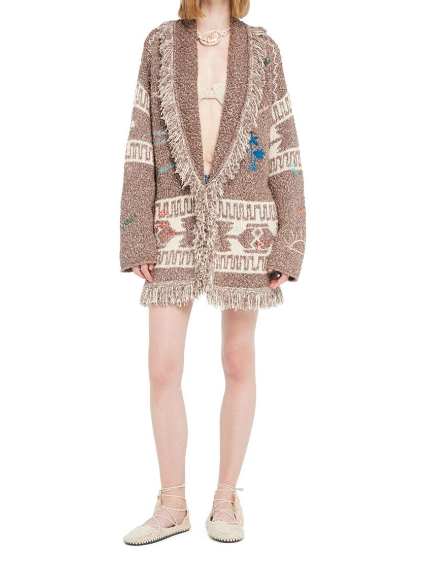 Alanui Textured Knit Cardigan With Shawl Collar And Artistic Embroidery