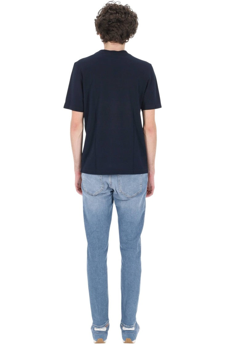 Barba Blue Textured Cotton T-Shirt