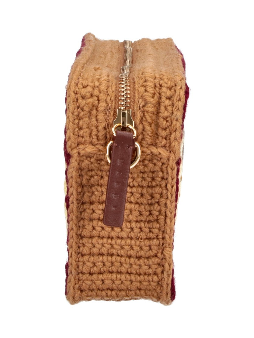 Marni Woven Wool Shoulder Bag With Zip Closure And Removable Strap