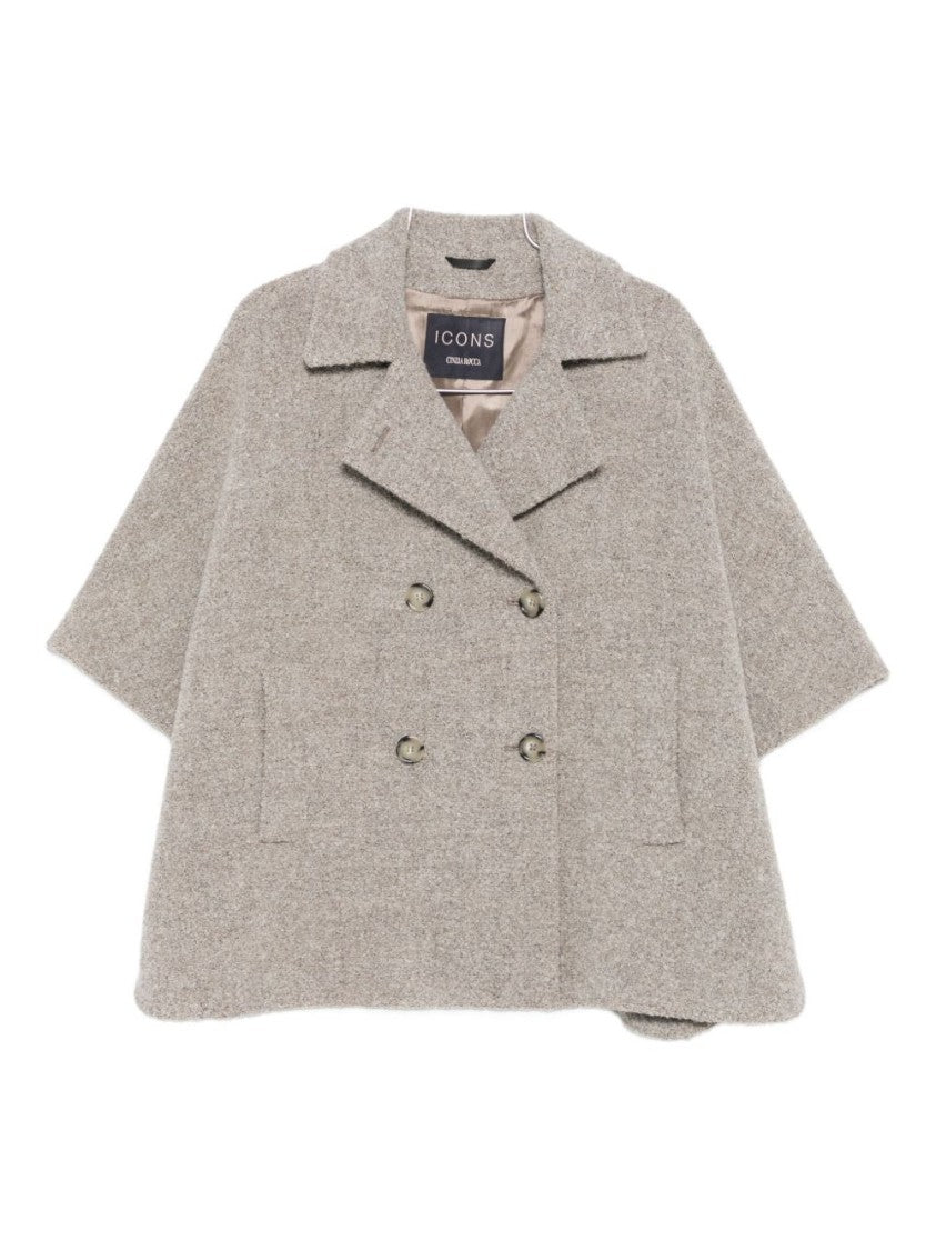 Cinzia Rocca Boxy Grey Cape Coat With Double-Breasted Front