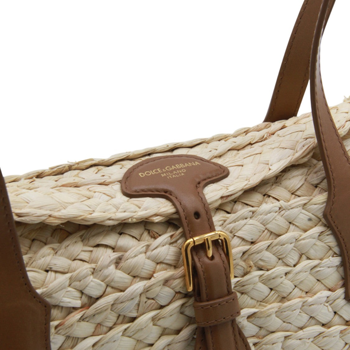 Dolce & Gabbana Natural Braided Woven Bag With Gold Accent