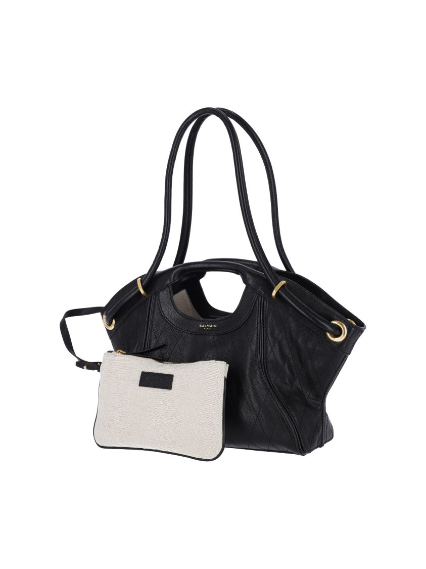 Balmain Black Lambskin Medium Tote Bag