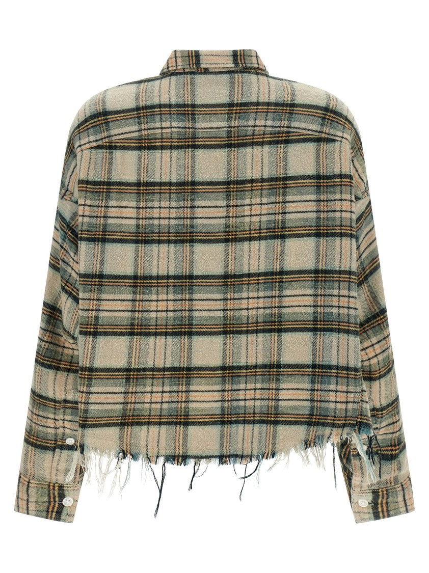 R13 Cropped Check Print Shirt With Fringed Asymmetric Hem