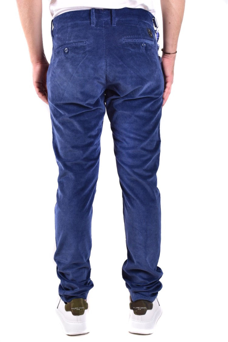 Jacob Cohen Tailored Dark Blue Trousers With Subtle Corduroy Texture