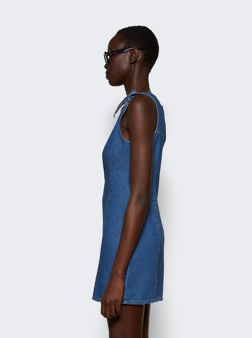 Coperni Denim Asymmetric Flower Mini Dress Blue