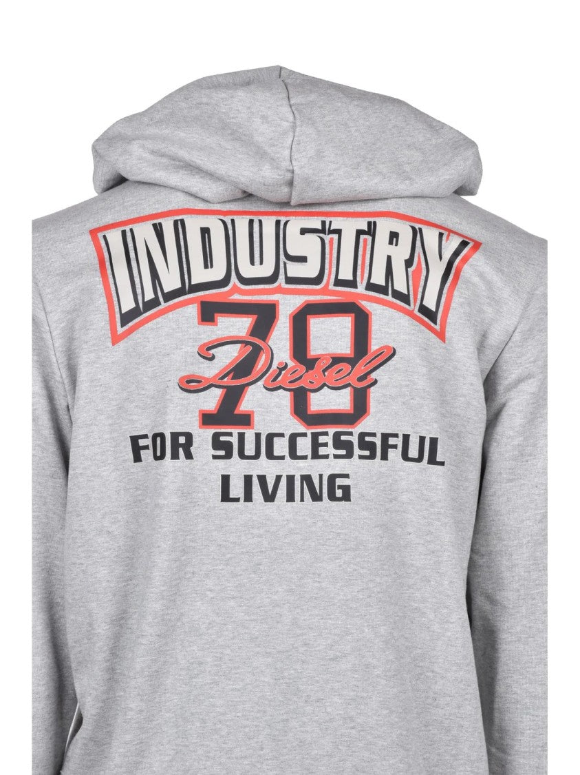 Diesel Grey Cotton-Blend Graphic Hoodie