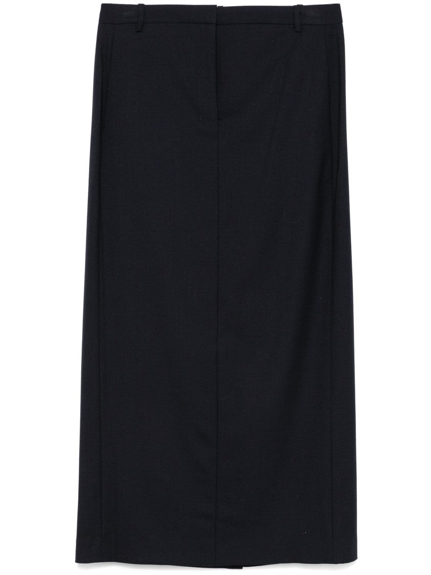 Theory Navy Blue Wool Twill Midi Skirt