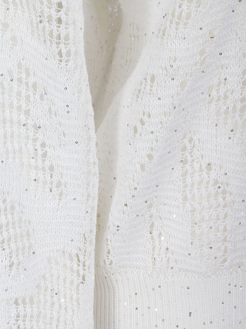 Brunello Cucinelli Open-Knit Linen Blend Sweater With Subtle Sequin Detail