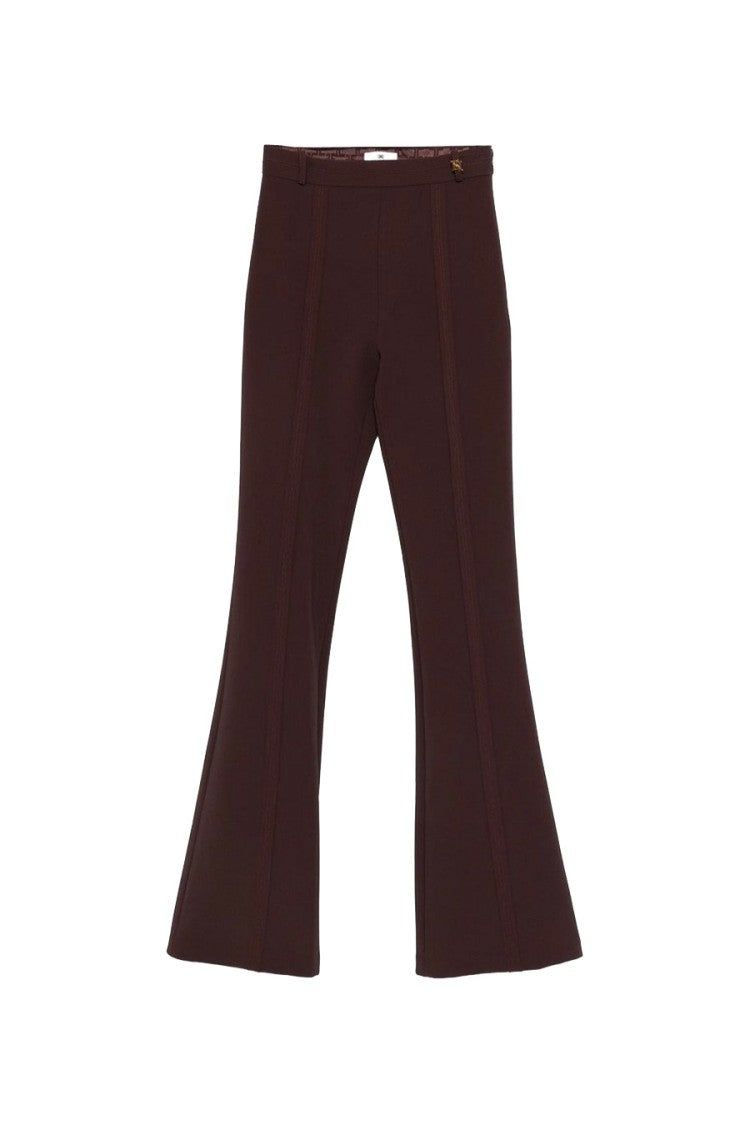 Elisabetta Franchi Brown Side Piping Polyester-Blend Flared Pants