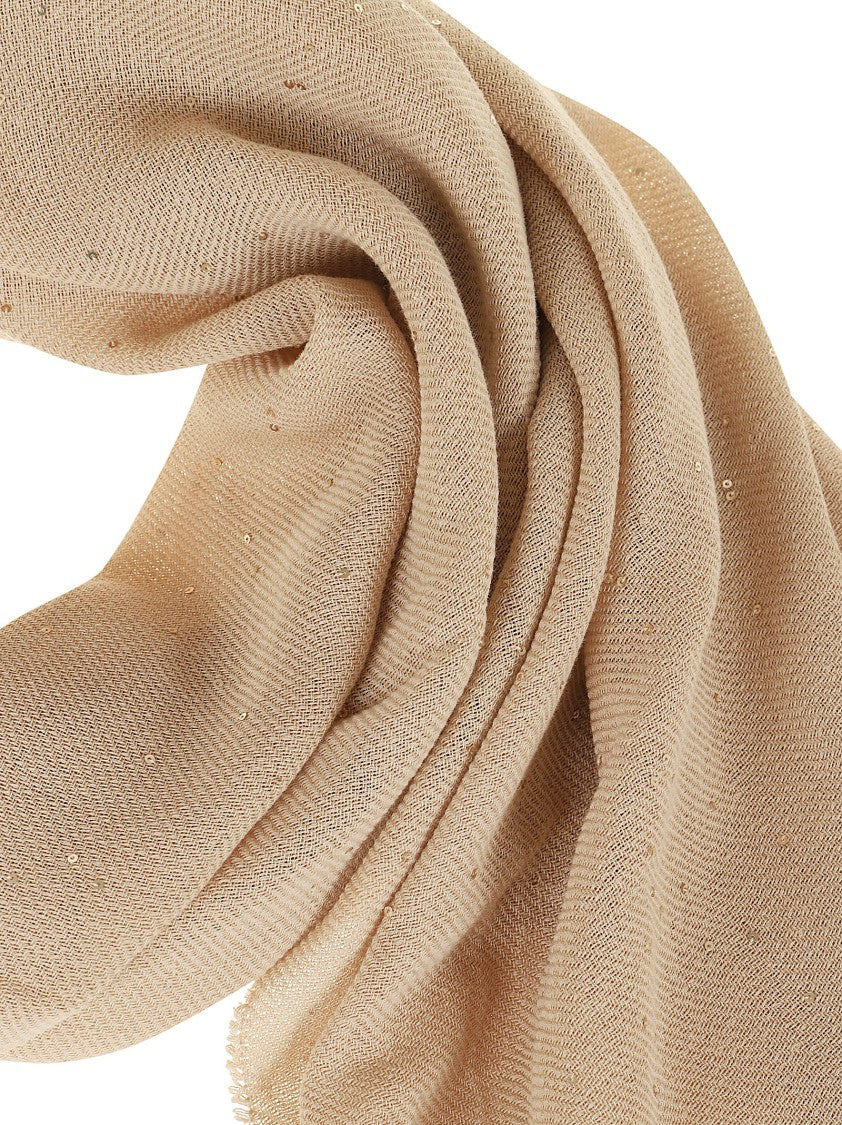 Peserico Cotton Twill Stole With Subtle Sequins And Fringe Edges
