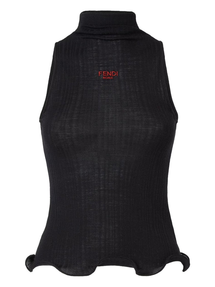 Fendi Virgin Wool Ribbed Fitted Top