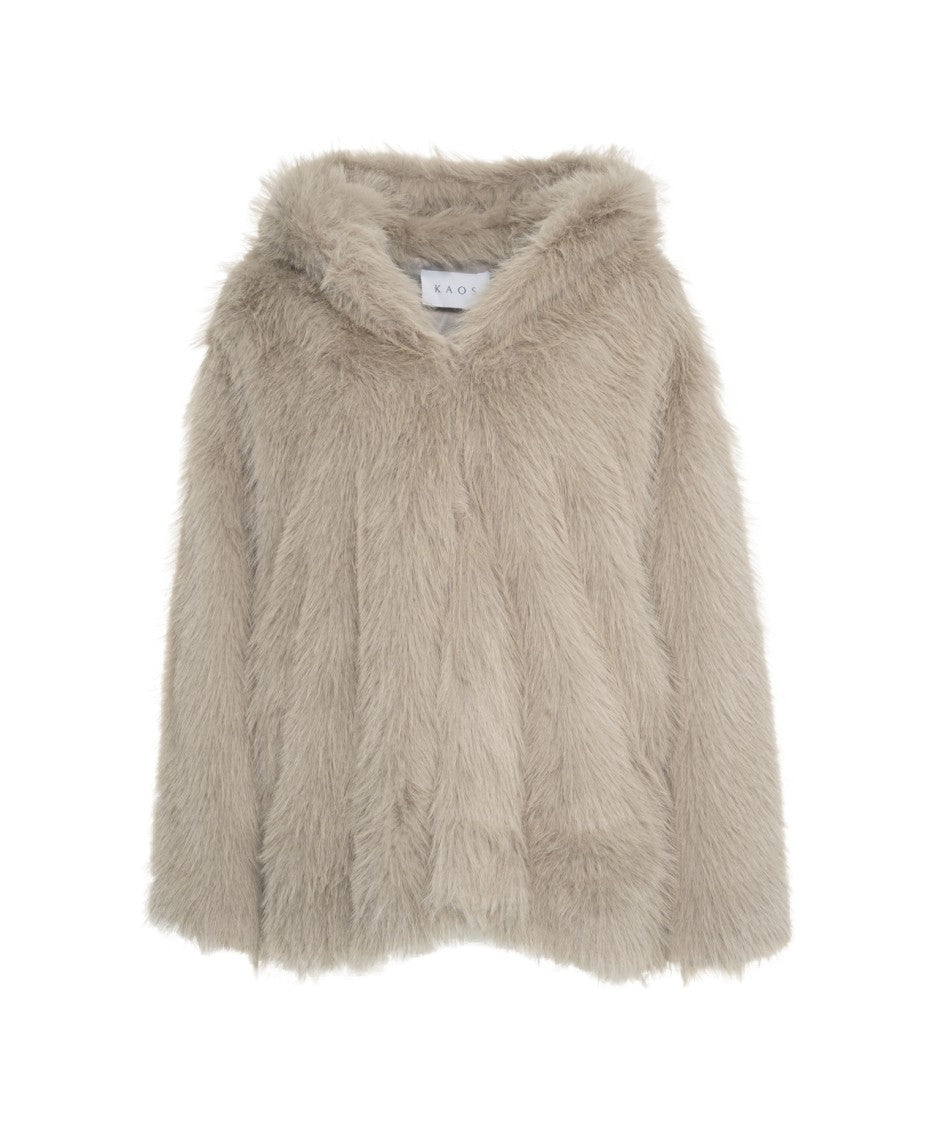 Kaos Plush Faux Fur Hooded Jacket With Relaxed Fit