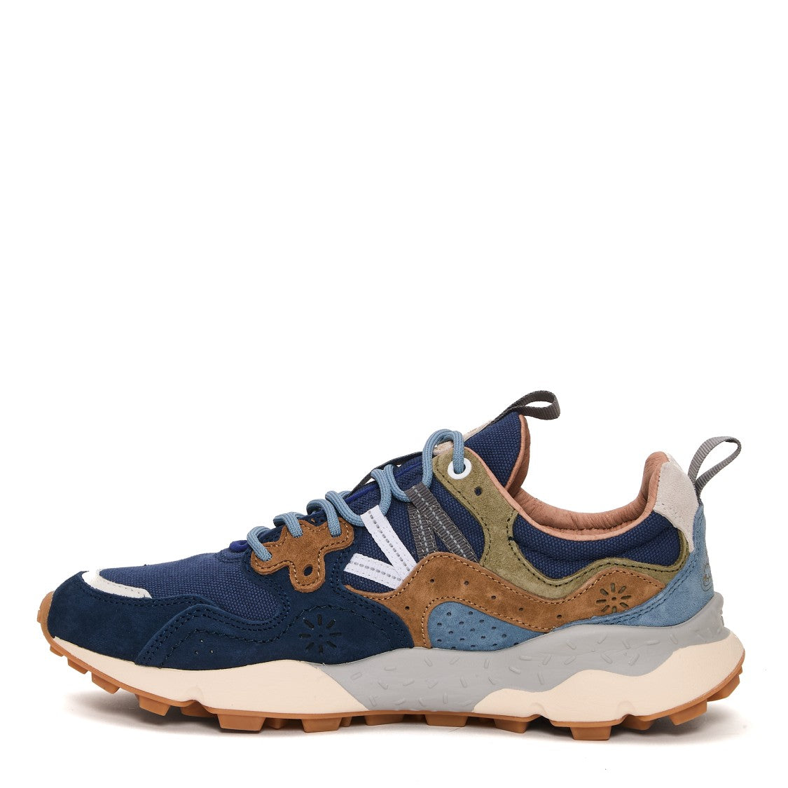 Flower Mountain Beige And Blue Ripstop Fabric Sneakers