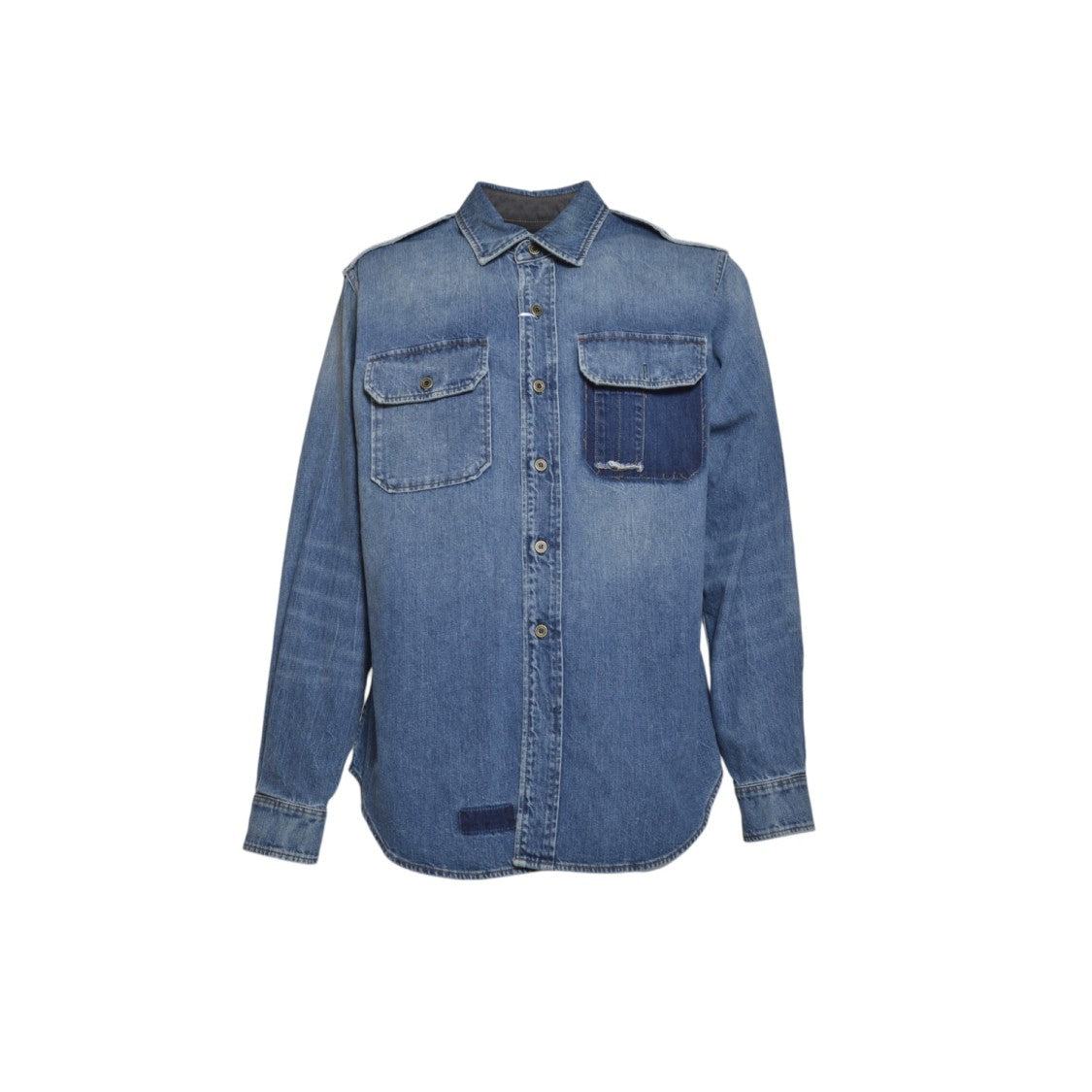 Maison Margiela Classic Denim Shirt With Distressed Finish And Chest Pockets