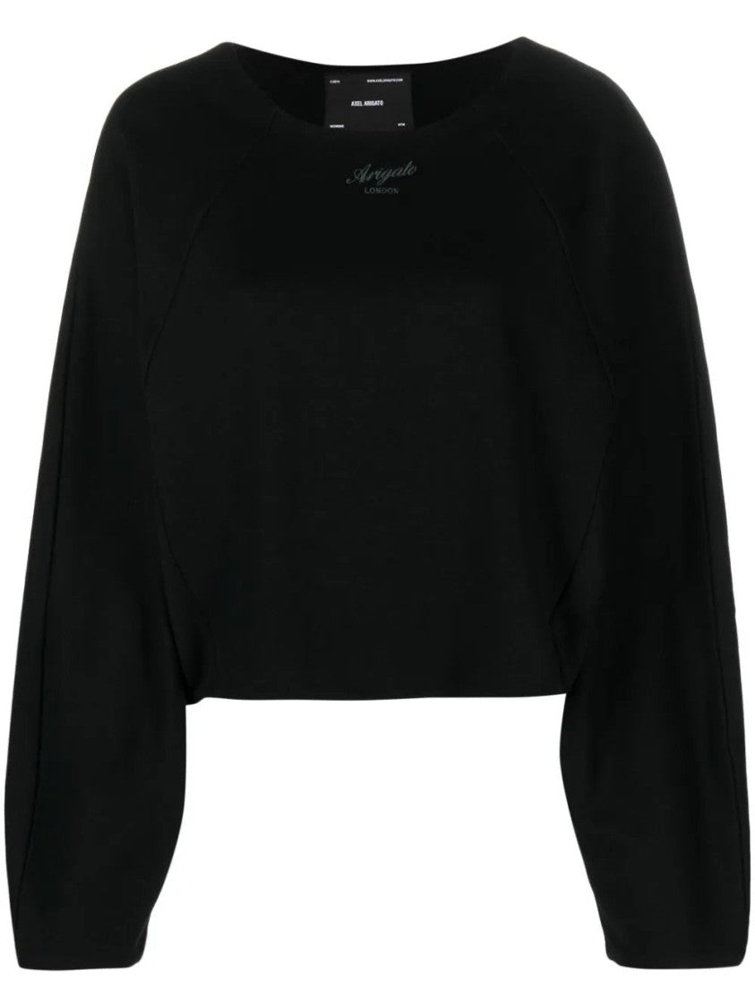 Axel Arigato Cropped Black Sweatshirt With Voluminous Sleeves And Minimalist Aesthetic