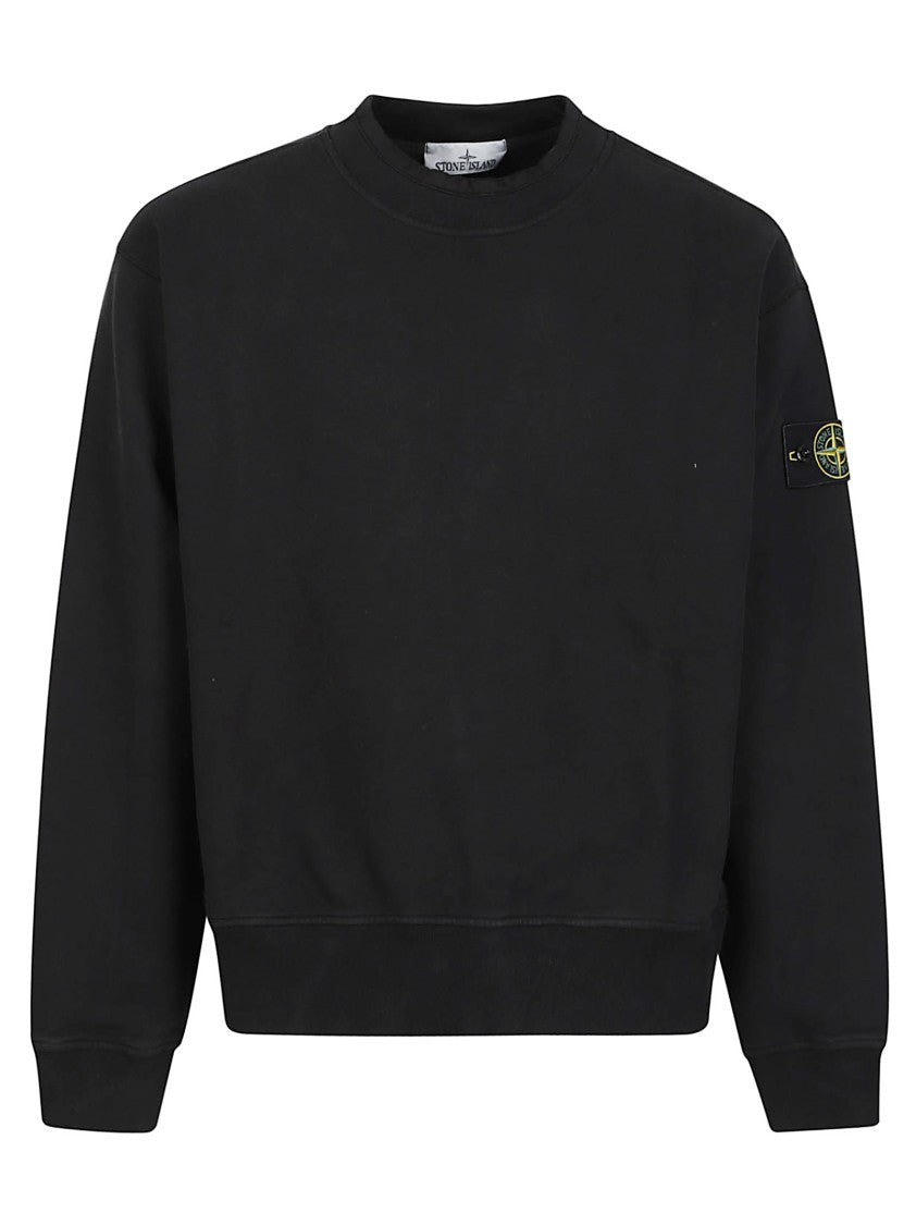 Stone Island Black Minimalist Cotton Crewneck Sweatshirt
