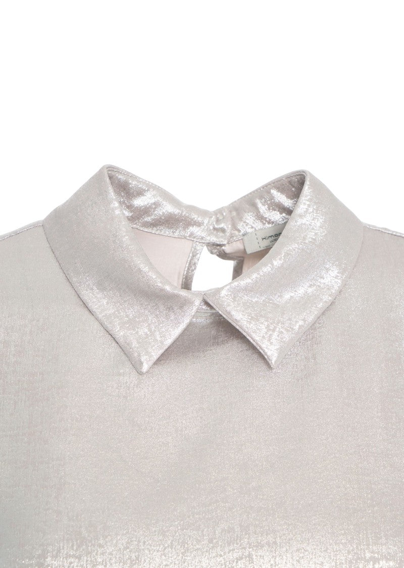 Himon's Glitter-Finish Blouse With Classic Collar And Puff Sleeves