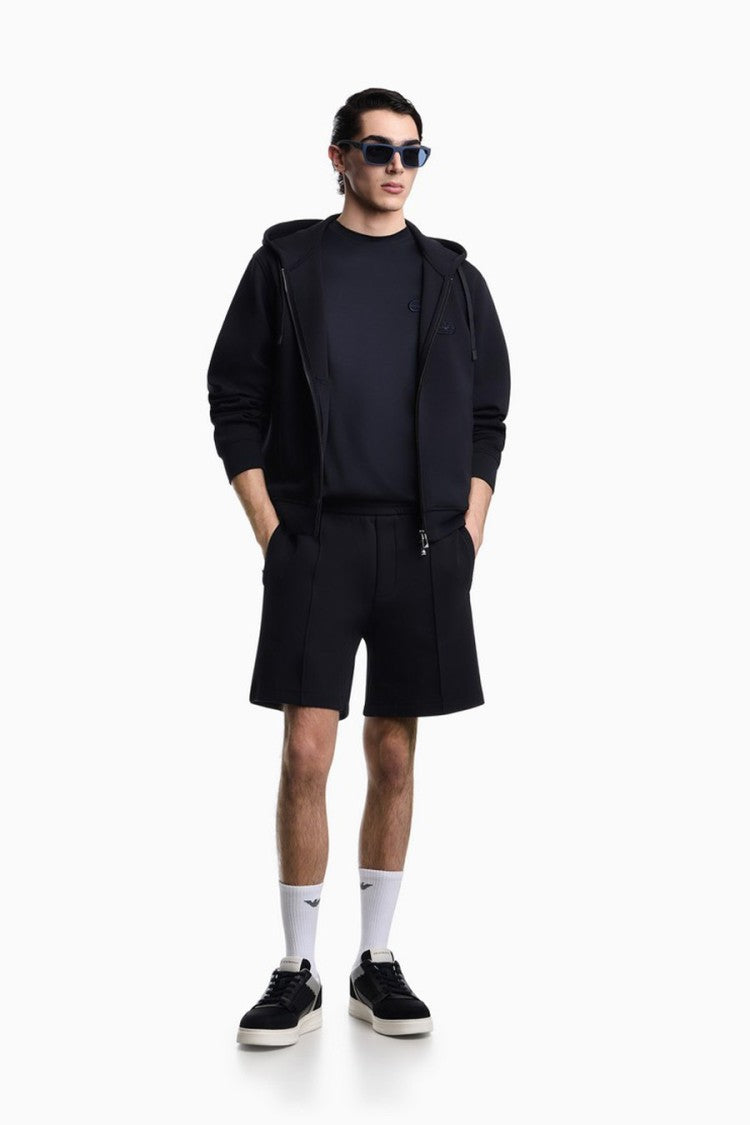Emporio Armani Blue Cotton-Polyester Zip-Up Hoodie