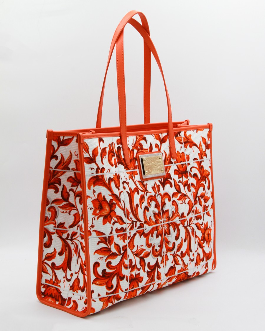 Dolce & Gabbana Floral Baroque Pattern Tote Bag With Gold-Tone Logo