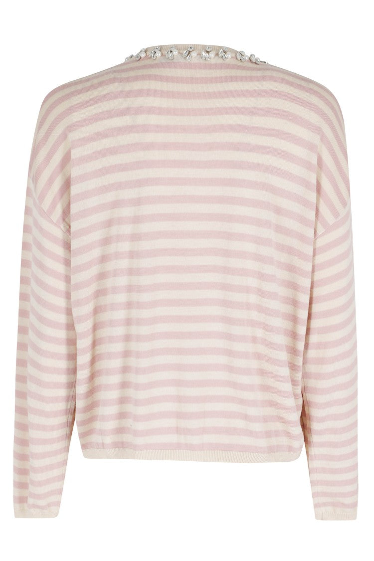 Seventy Striped Powder Cardigan Coreana Jeweled-Neck Lyocell Cardigan
