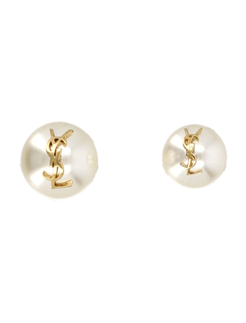 Saint Laurent Asymmetric Pearl-Accented Earrings With Iconic Cassandre Logo