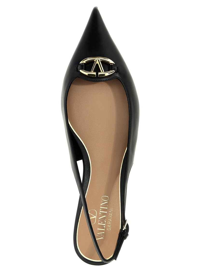 Valentino Garavani Leather Slingback Shoes With Gold Vlogo Appliqué