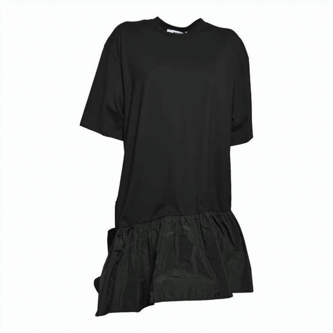 Msgm Short Dress With Gathered Ruffled Hem And Round Neckline